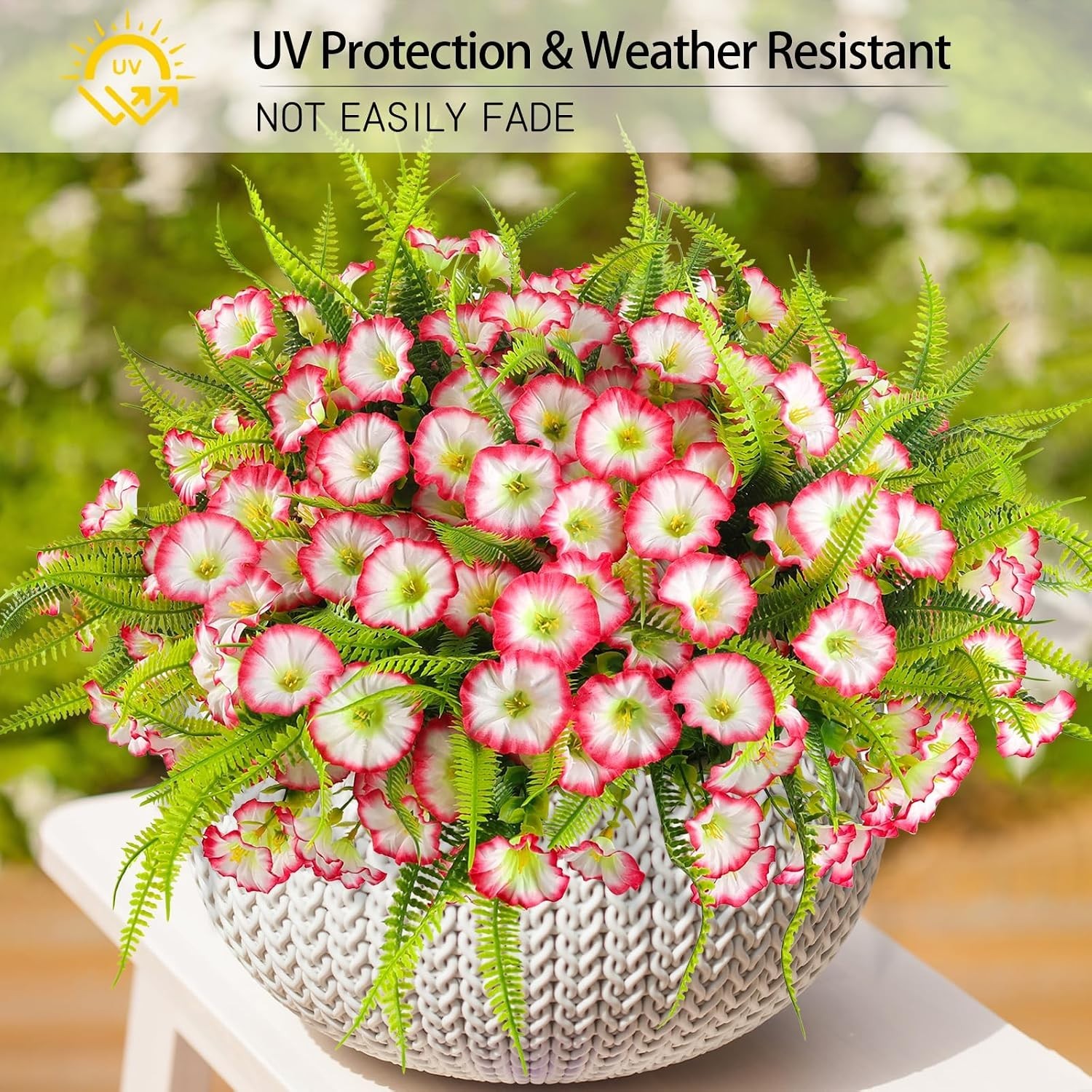 Artificial Flowers Pink 12 Bundles UV Resistant Petunias Indoor Outdoor