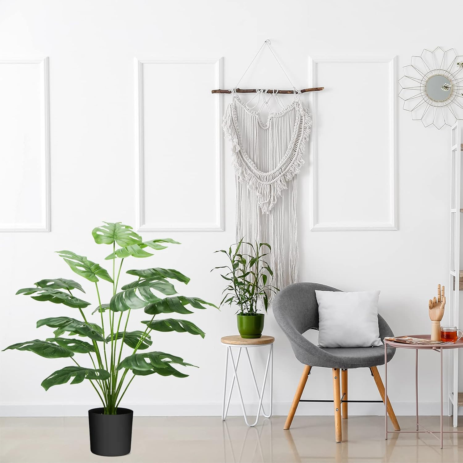 Guheake 28″ Fake Plants Large, Artificial Floor Faux Monstera Plant with Planter
