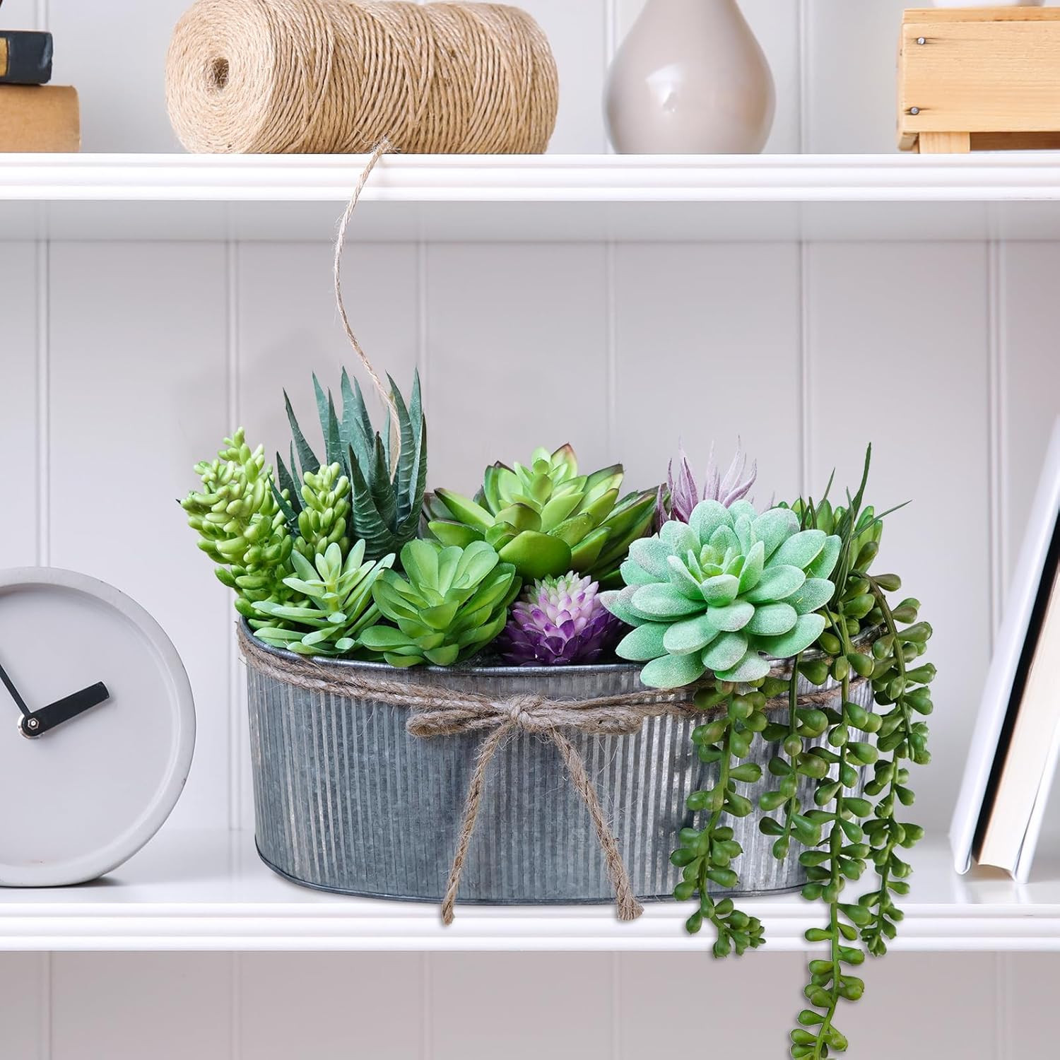 10″ Artificial Succulent Arrangement Centerpiece Fake Succulent Plants in Rus…