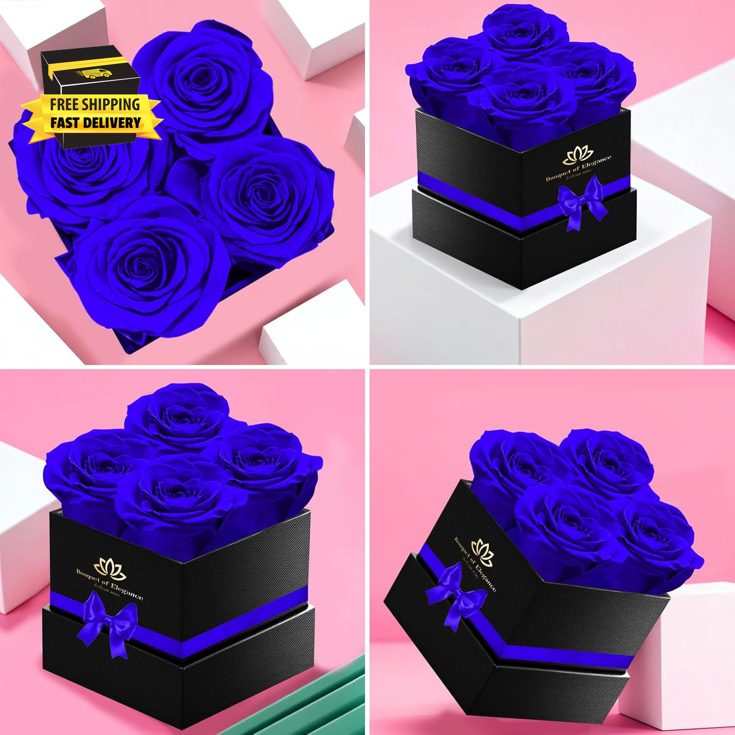 Blue Forever Roses Luxury Gift for Women/Men, Fresh Flowers Bouquet for Girlfrie