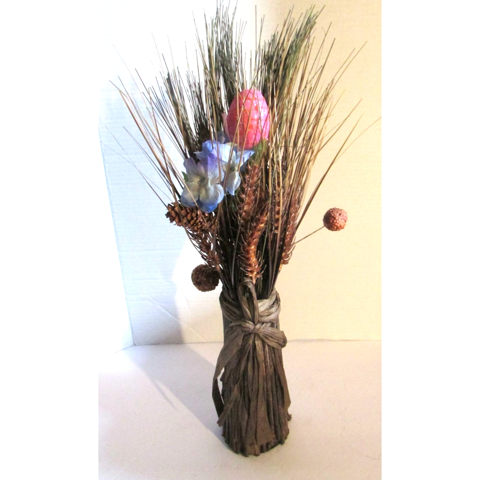 Rustic Dried Floral Bouquet Pin Cone Center Piece Decorative Accent Wrapped Vase