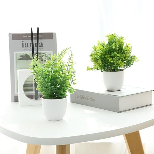 GREENTIME 2 Pack Small Fake Potted Plants for Home Decor Faux White-2 Pack