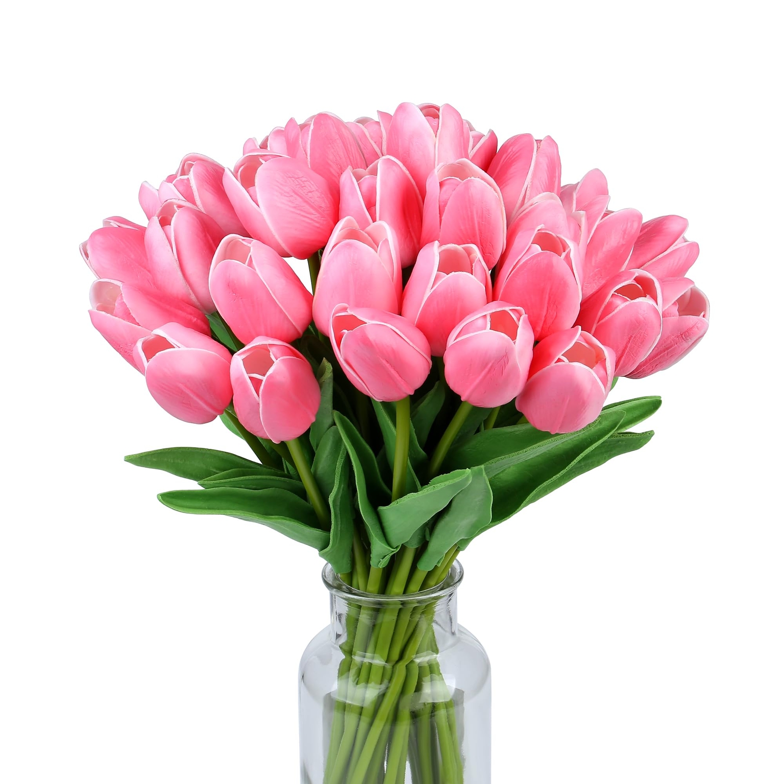 15pcs Fake Tulips Artificial Flowers Real Touch Pink 14″ Silk Flower for Home…