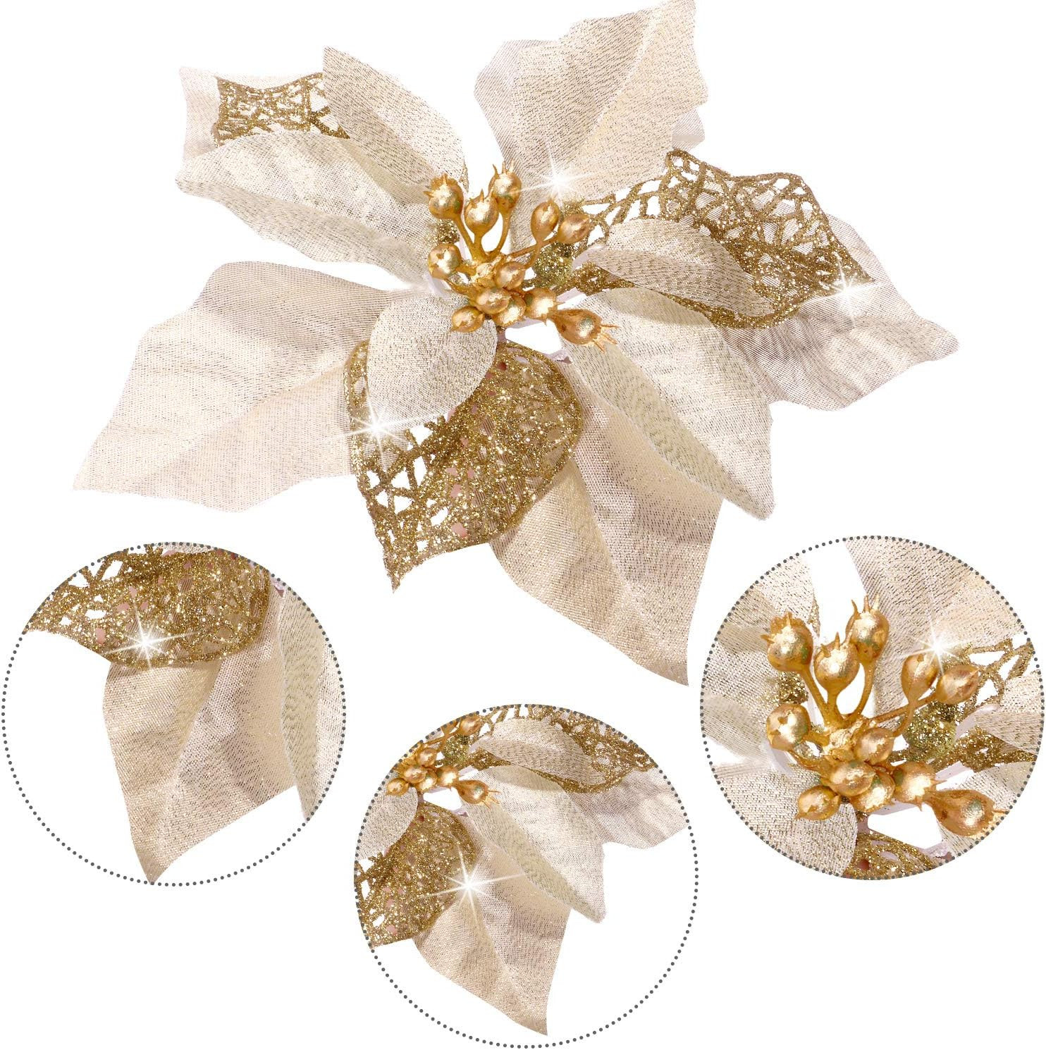 WILLBOND 36 Pieces Christmas Glitter Poinsettia Faux Flowers Christmas Flowers D