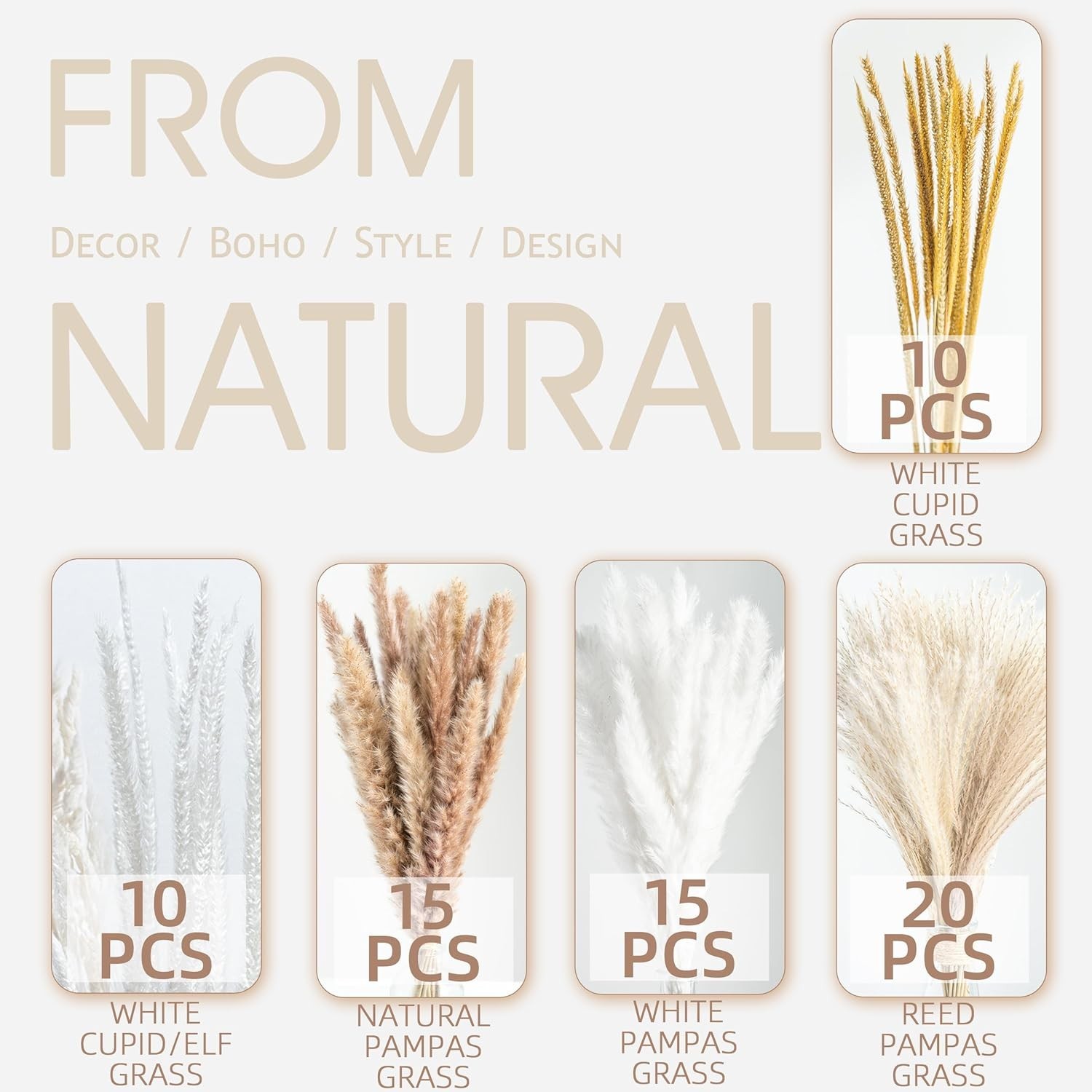70PCS Natural Dried Pampas Grass Boho Home Decor Bouquet Phragmites Dried Flower