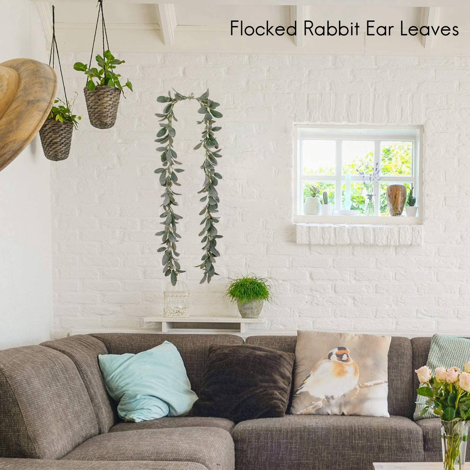 Artificial Flocked Lambs Ear Garland – 2Meter Soft Faux Vine Greenery and7290