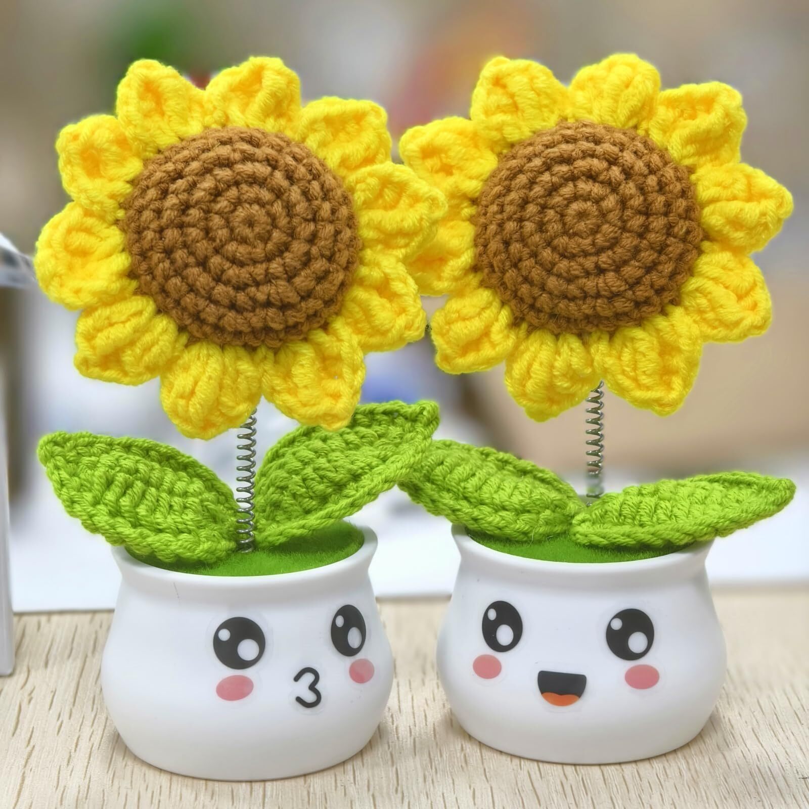 Crochet Sunflower Brown Knitted Flower Office Desk Decor Birthday Gift