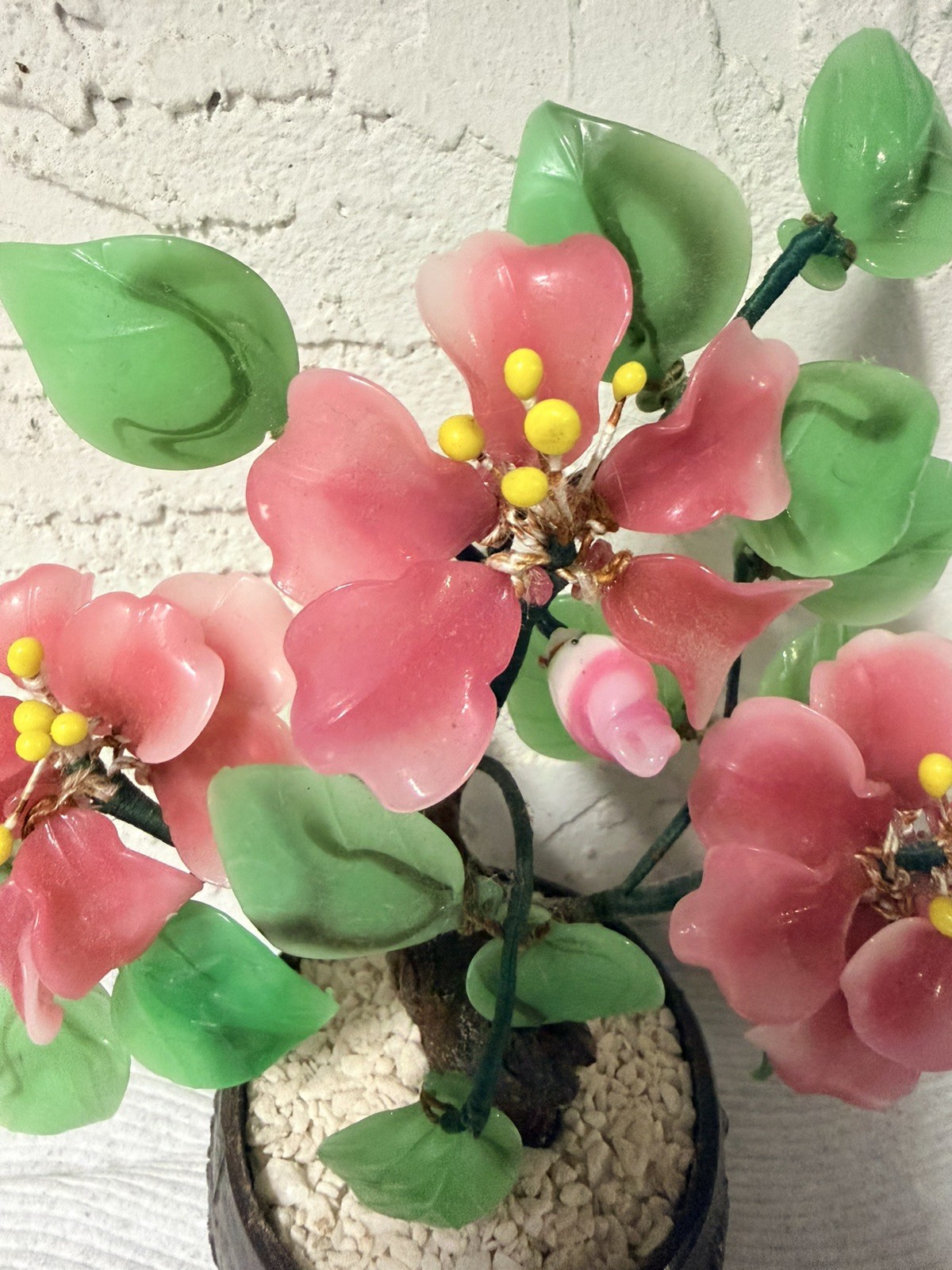 Oriental Bonsai Cherry Blossom Glass Tree in Pot Art Glass Flower
