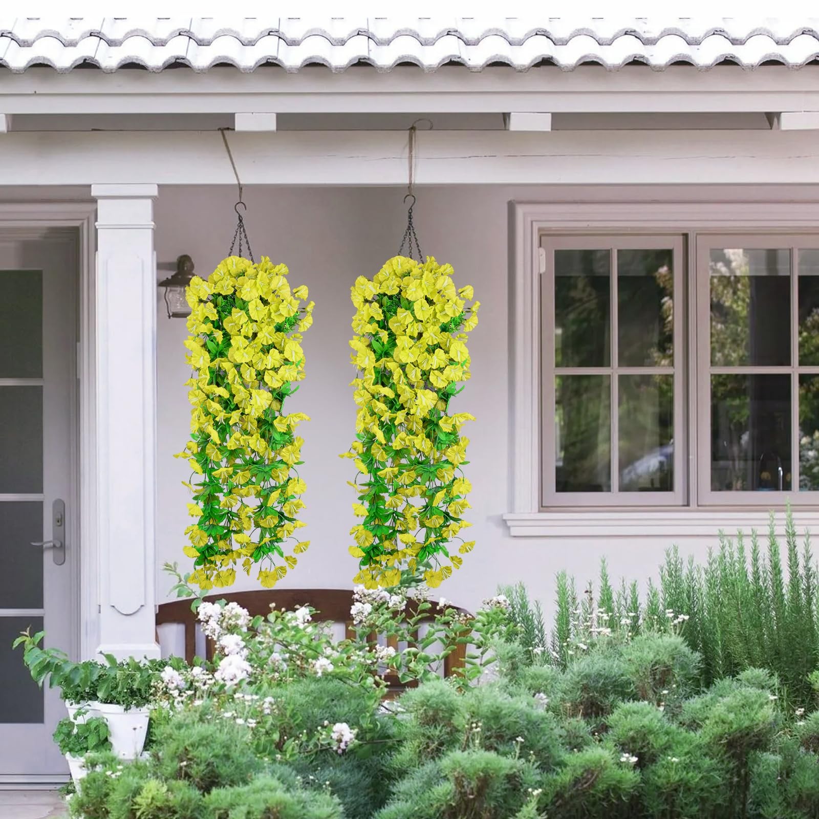 2PCS Artificial Hanging Flowers, UV Resistant Fake Plastic Faux Hanging Plant…