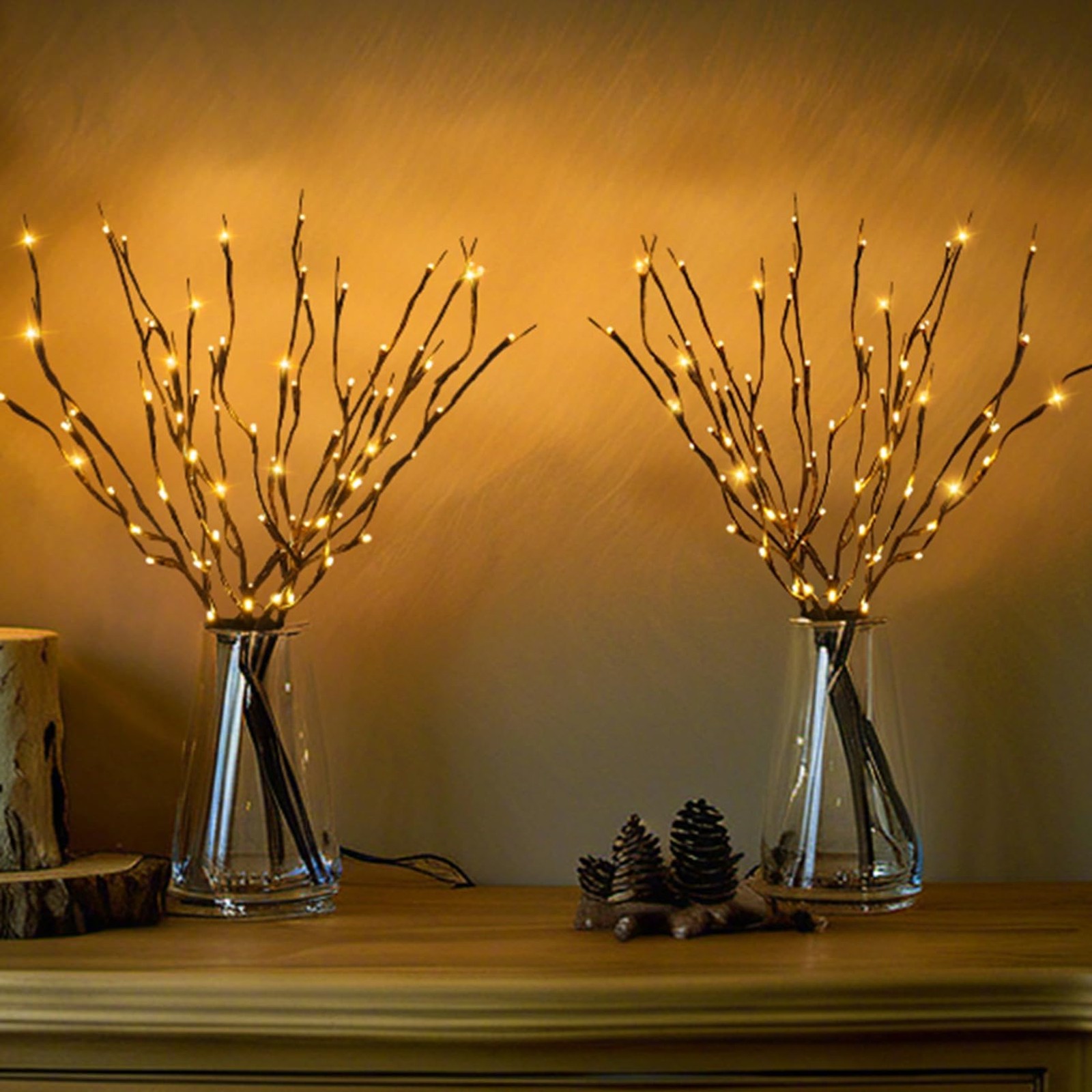 3 PCS 30 Inch 60 LED Orange Lighted Willow Branches Fairy Lights Home Party