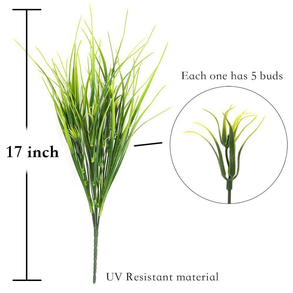 17 In. Green Artificial Plant Wheat Grass Type UV Resistant Plastic Outdoor Shru