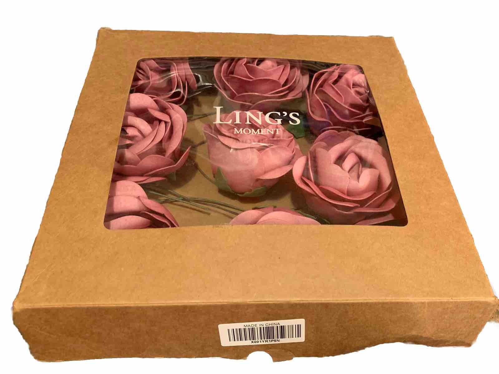Ling’s Moment Realistic Artificial Roses Flowers 8pc Dusty Pink Rose DIY Wedding