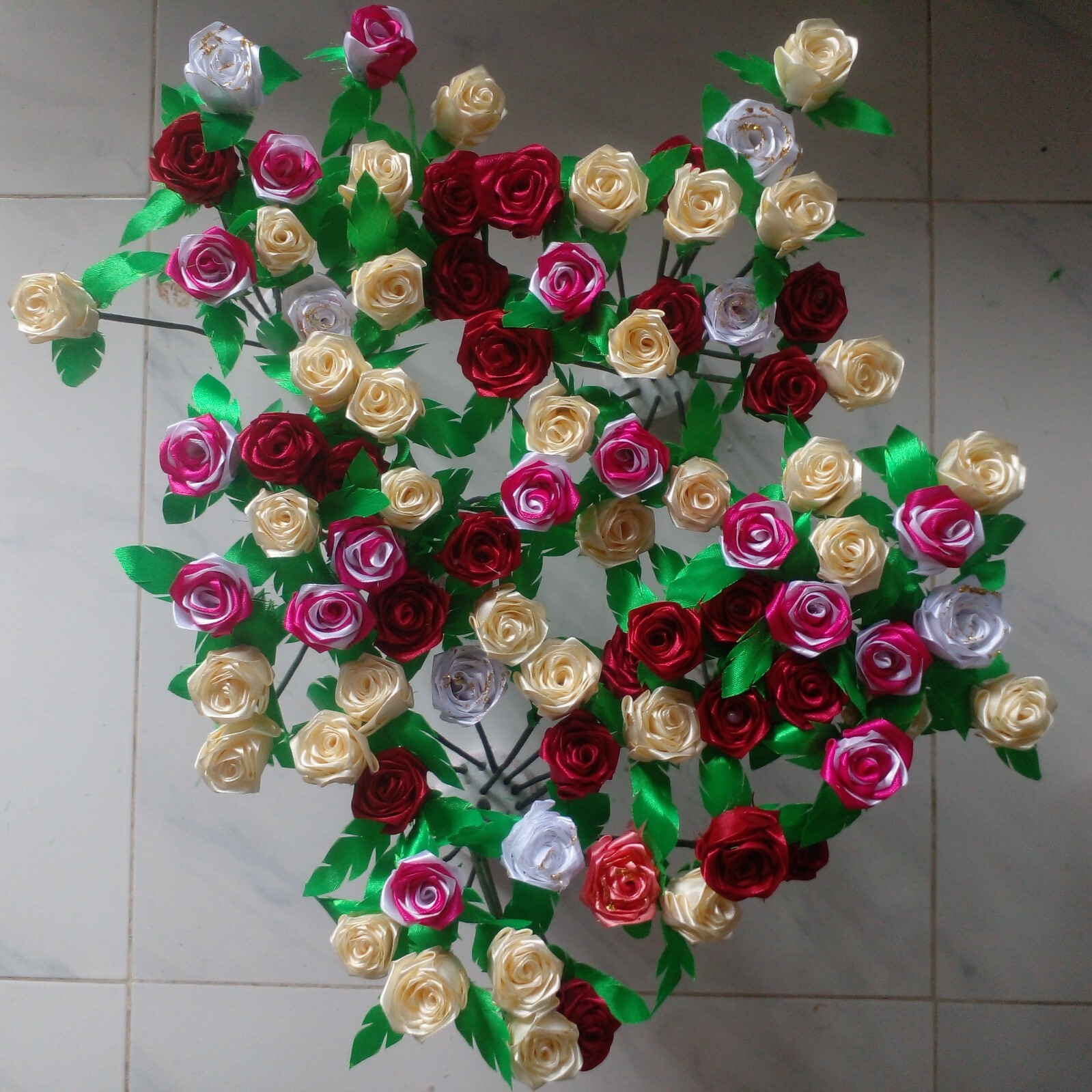 RIBBON ROSE FLOWERS Satin Lot Multicolour DIY Craft Handmade Artificial 5pcs Sti