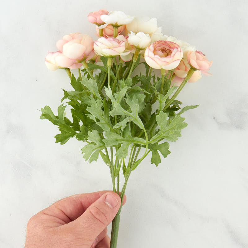 Set of 2 Pink and Ivory Artificial Ranunculus 10″ Bushes