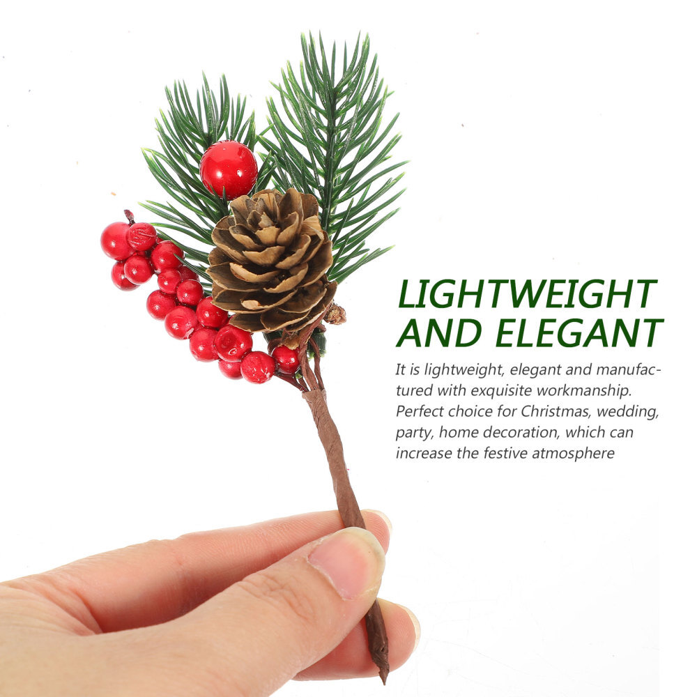 10 Pcs Christmas Cuttings Red Floral Picks Artificial Green Pine Needles