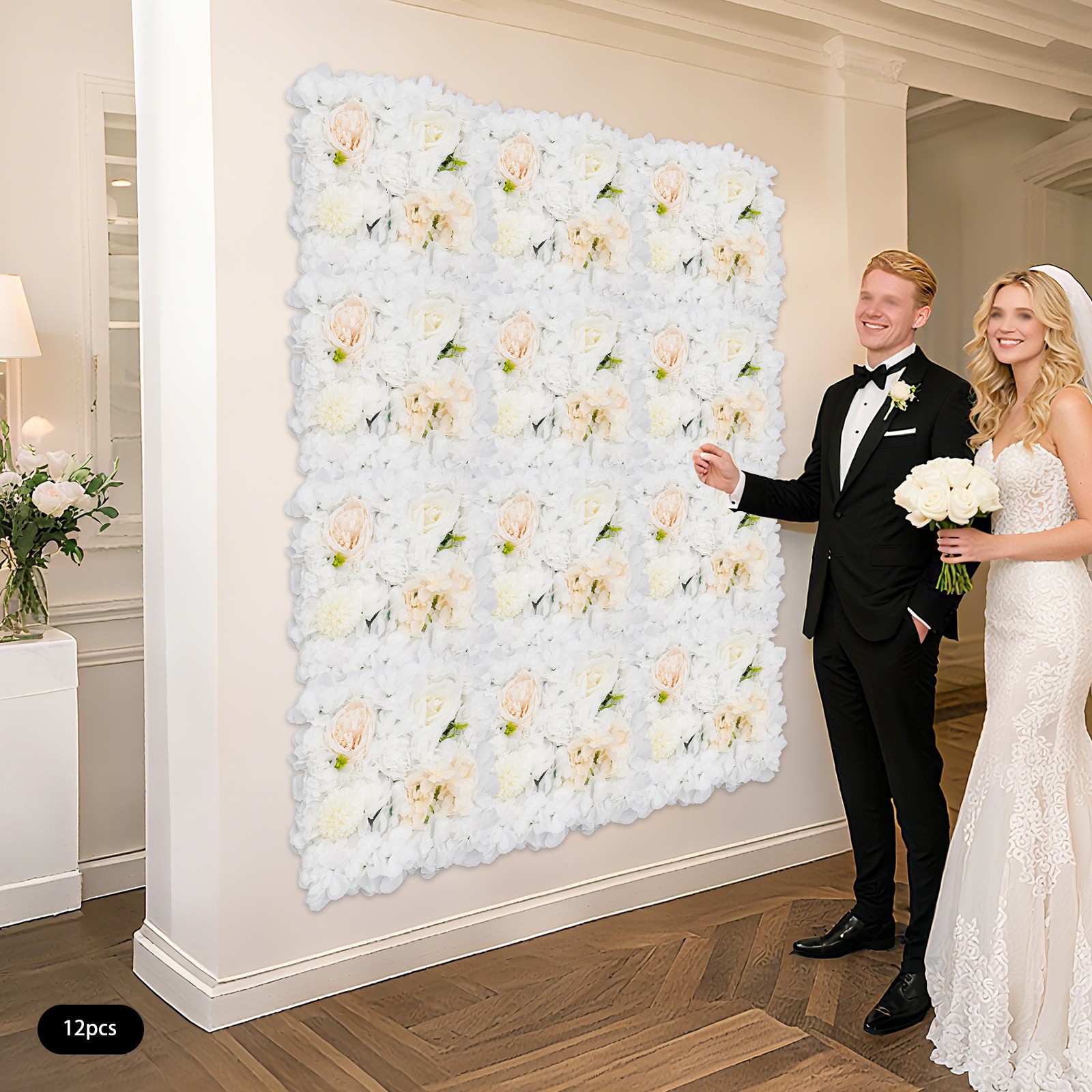 Artificial Flower Wall Panels, Artificial Flower Wall Backdrop, 12PCS Panels