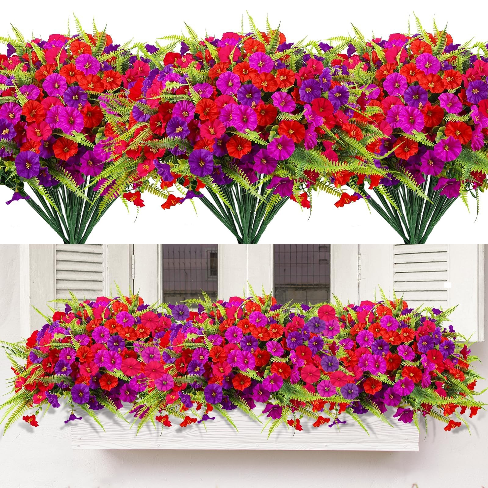 Artificial Flowers for Outdoors 12 Bundles UV Resistant Artificial Petunias F…