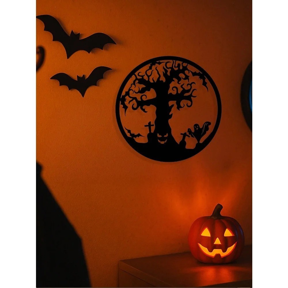 Gothic Halloween Black Iron Tree Wall Art – Spooky Living Room Outdoor Decor