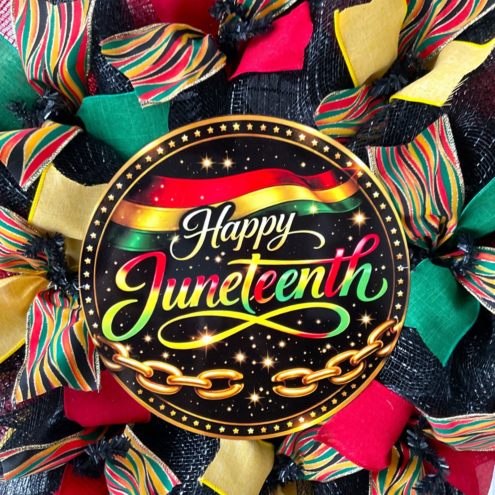 Happy Juneteenth Handmade Deco Mesh Wreath