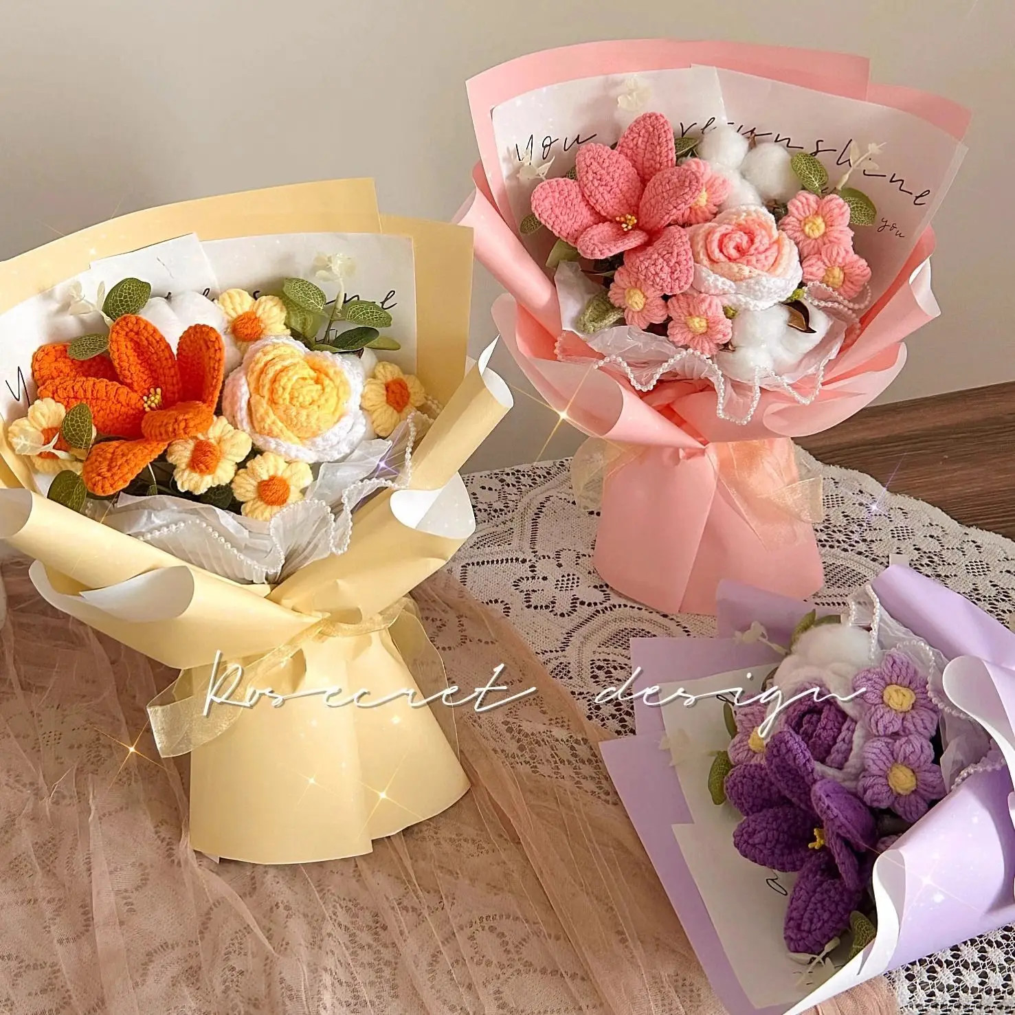 Handcrafted Rose and Tulip Knitted Bouquet for Birthdays and Special Occasions