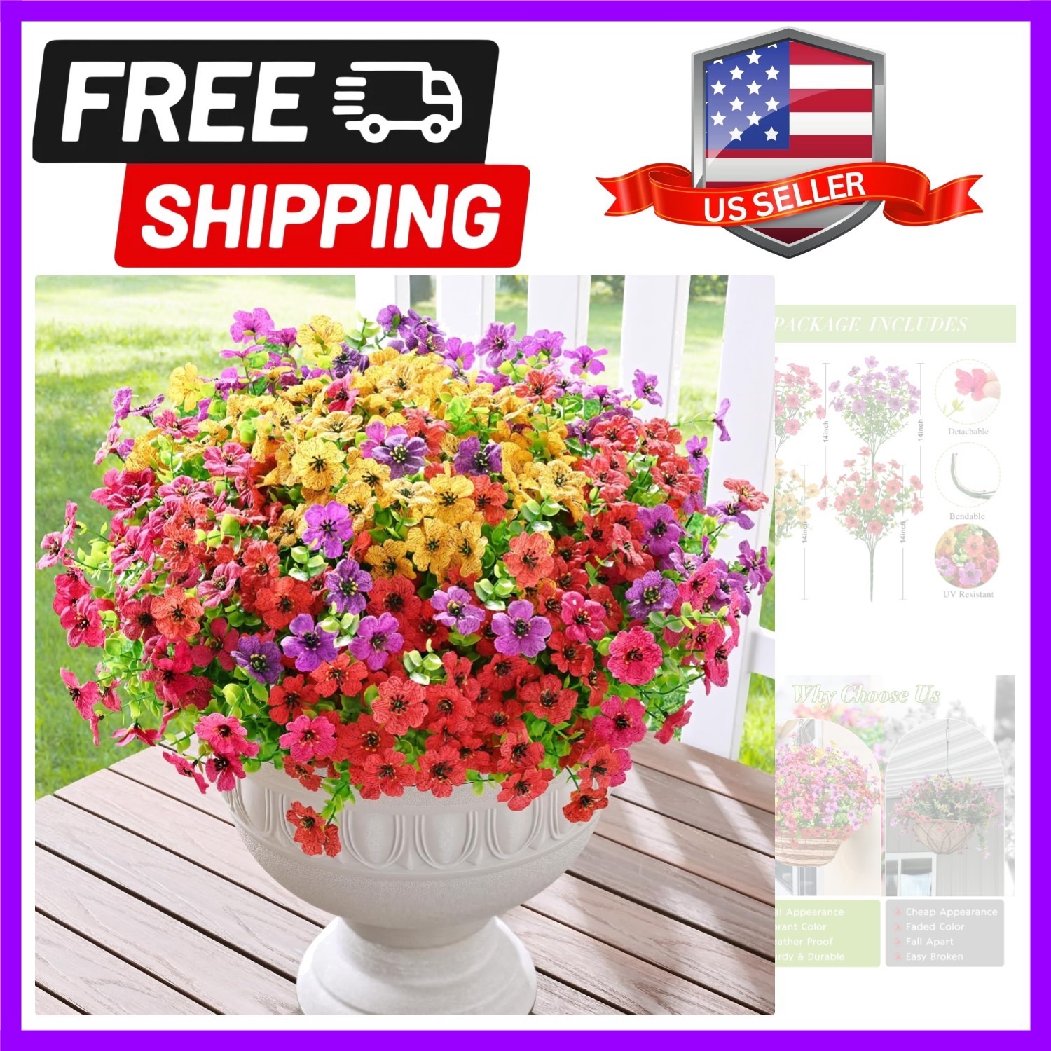 Customizable Fake Flowers – 24 Bundles for Stunning Outdoor Decor Creations
