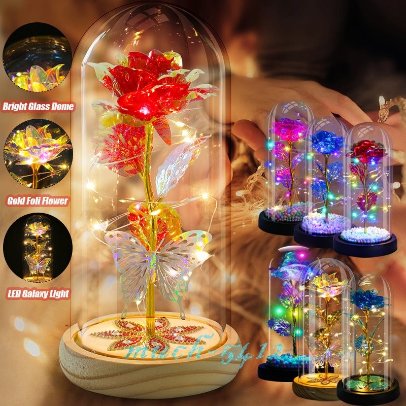 Rose Flower In Glass Dome Forever LED Light Gift for Women Wife Valentine’s Day