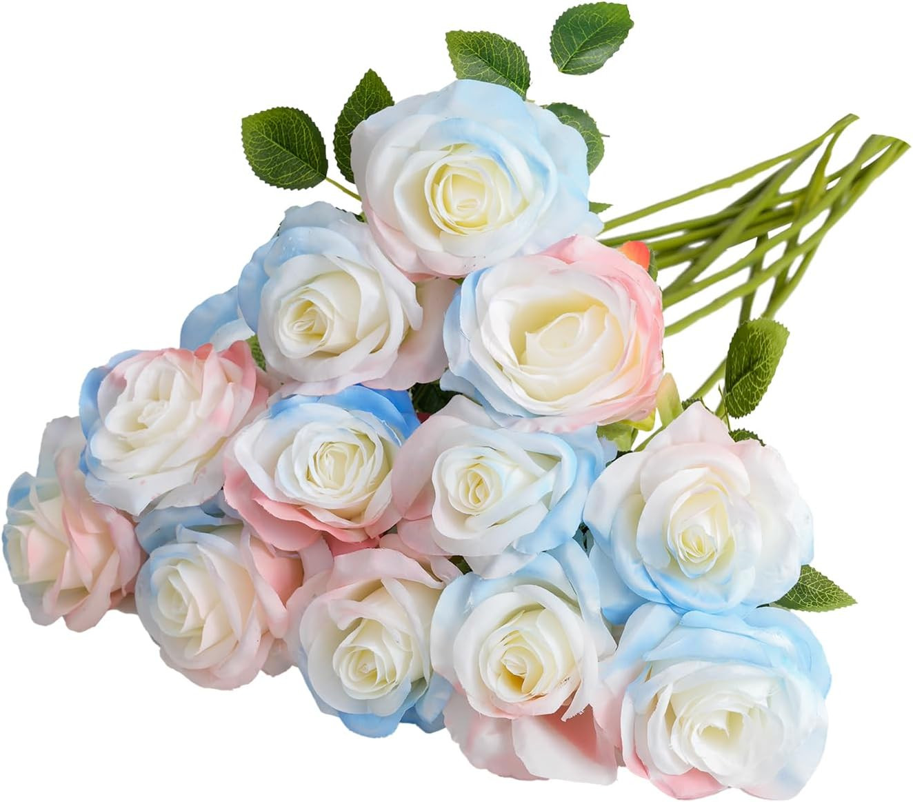 Pink Blue Mix Artificial Roses Fake Flowers Not Bend the Peduncle with Stems for