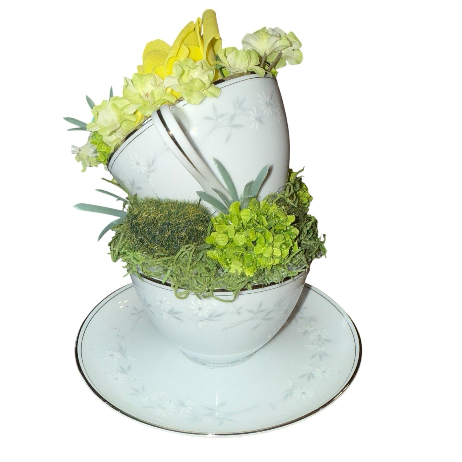 Double Decker Teacup Arrangement Home Decor Mother Birthday Wedding Gift