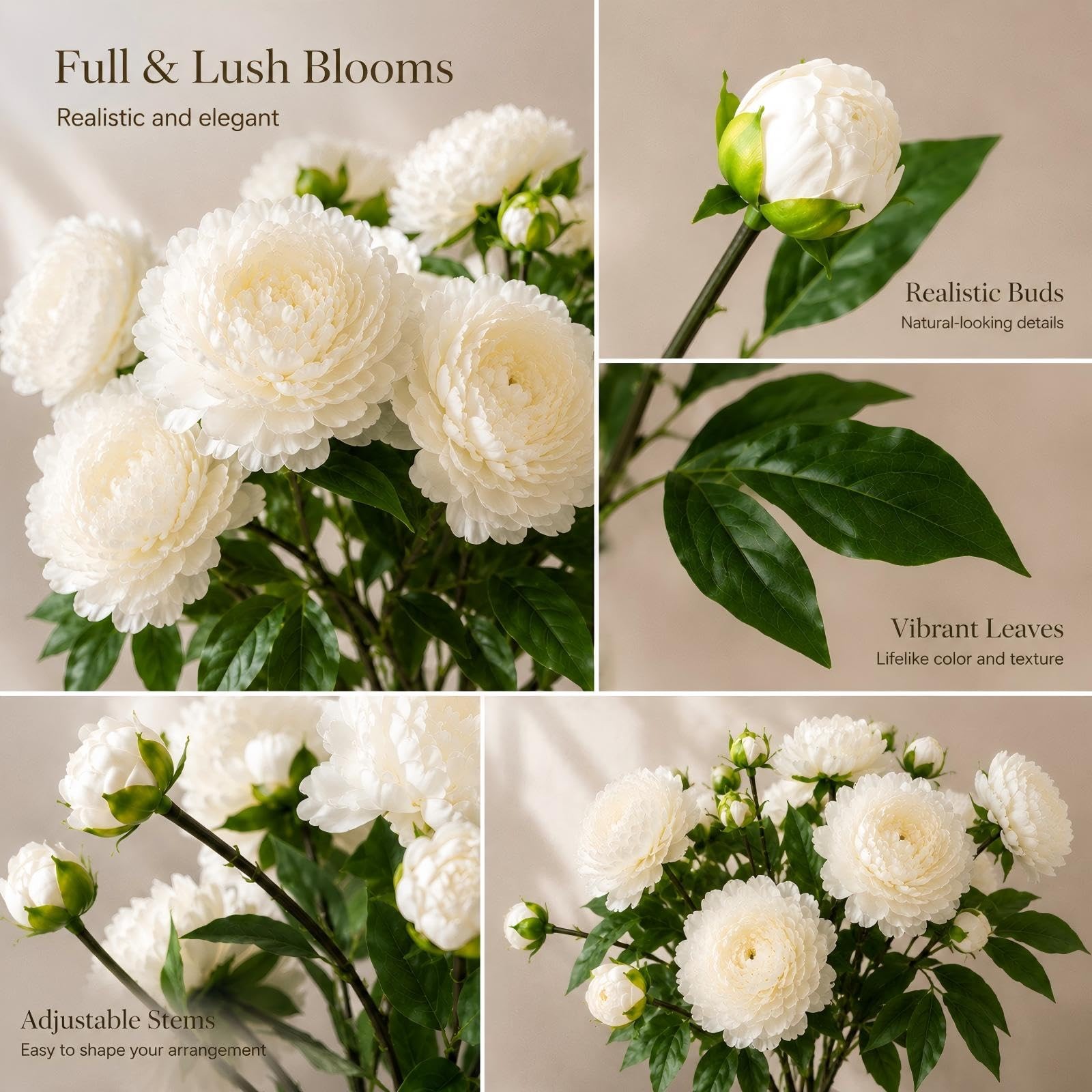 Peonies Artificial Flowers 5 Stems 24.4 Inch Large Fake Peony Bouquet with Do…