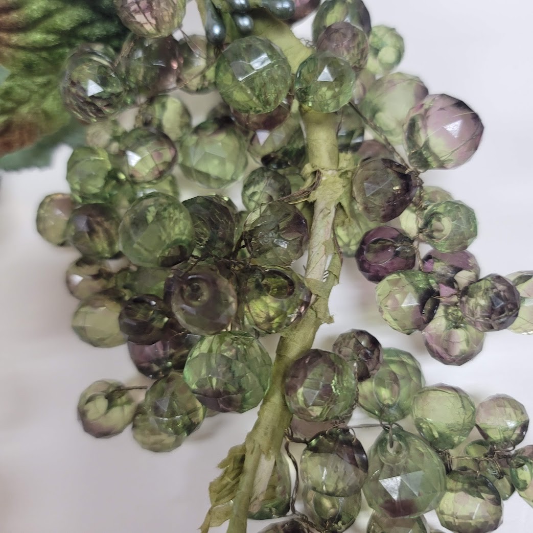 Lot of 2 vintage greenery cLEAR Large Grouping Green faceted Lucite Grapes