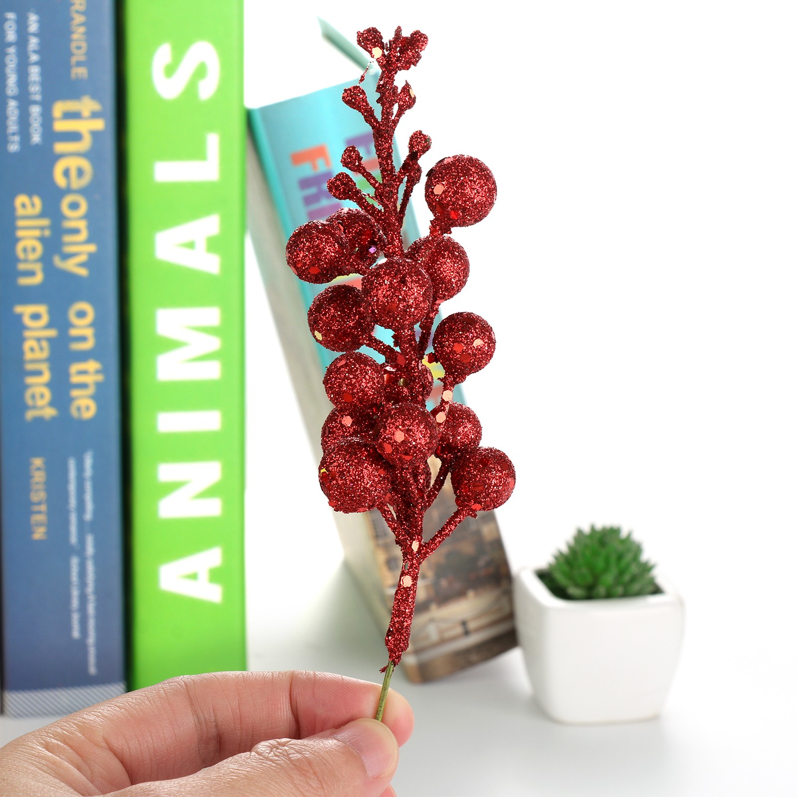 3Pcs Xmas Tree Decoration Berries Shining Sequined Simulated Wreath Rattan