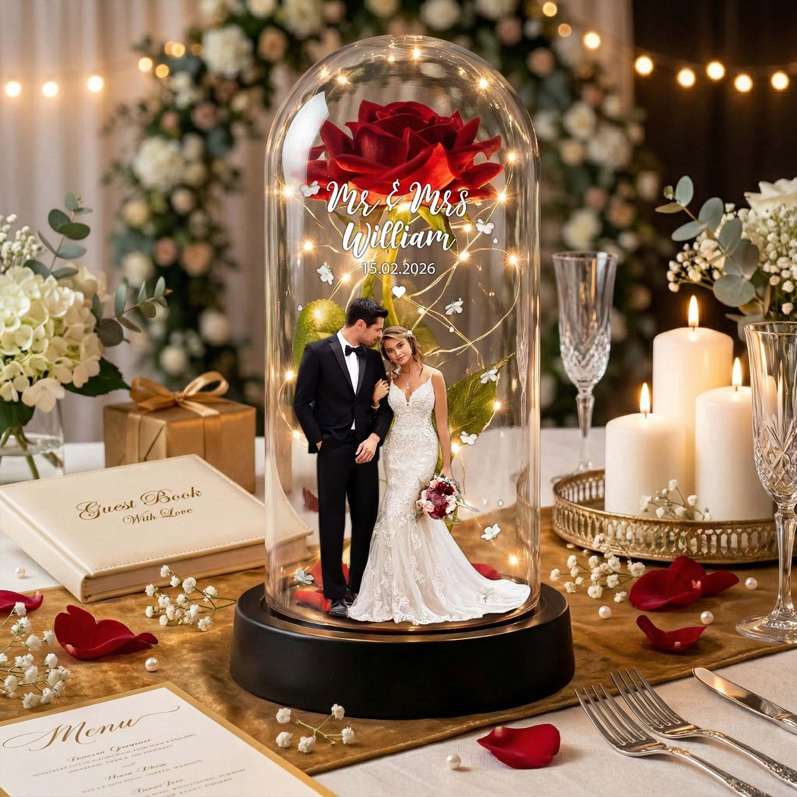 Custom Wedding Rose LED Light Bride & Groom Lamp Mr & Mrs Wedding Gift Decor