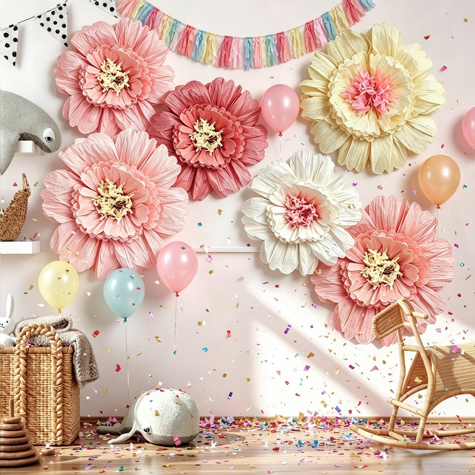 6 Pcs 31.5″ & 23.6″ Pink Giant Tissue Flowers, Boho Large Pom Pom Wall Decor …