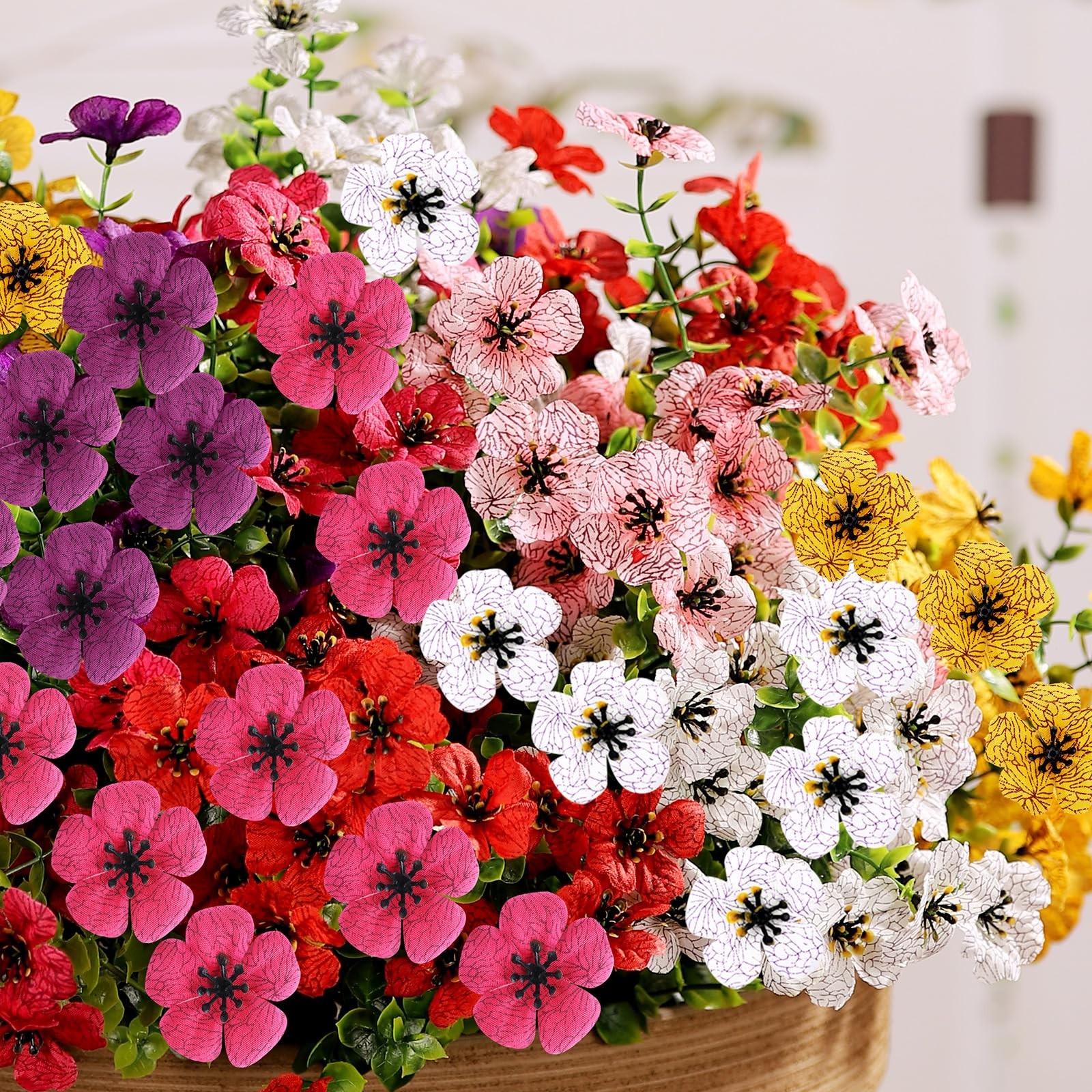 14 Bundles Artificial Flowers UV Resistant for Patio Outdoors Fake Faux Silk Pla