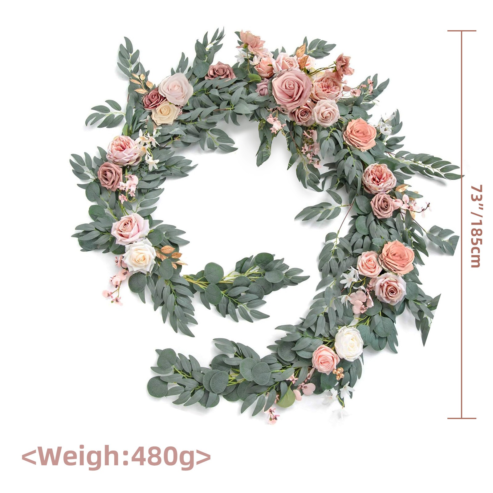 2PCS Fake Silk Rose Garland Real Touch Hanging Vine for Wedding Table Arch Decor