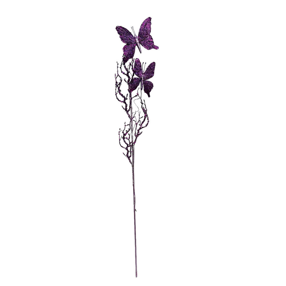 Glitter Twig With 2 Butterflies Dead Twig Branch Window Outdoor Indoor Decor 31″