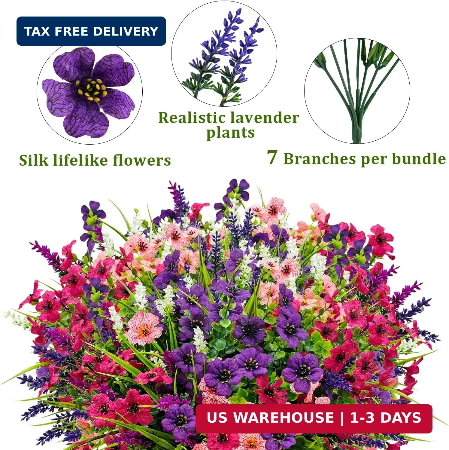 12 Bundles Artificial Flowers Outdoor Silk Fake Plants UV Resistant Faux Plastic
