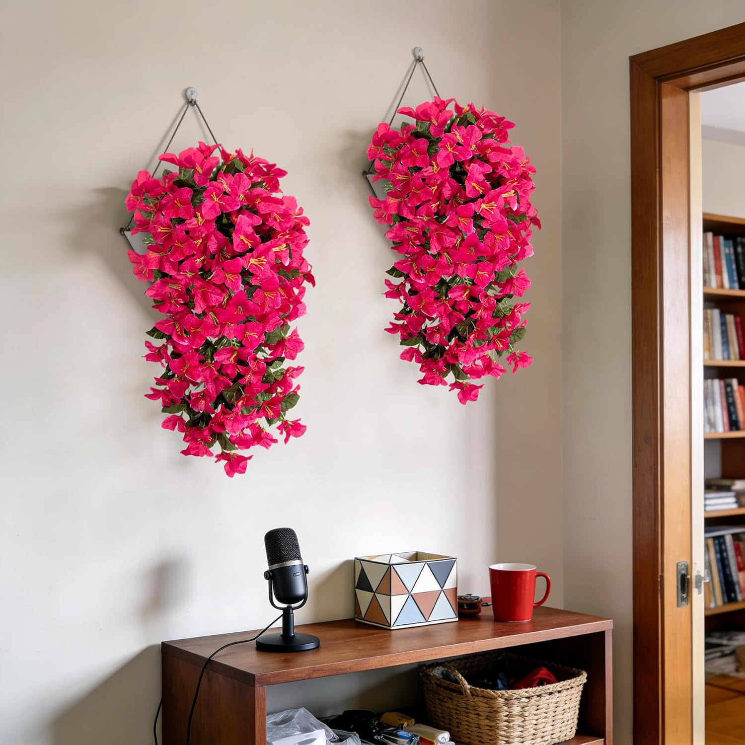 2 Pack Artificial Bougainvillea Hanging Flowers Silk Vines Outdoor Porch Patio
