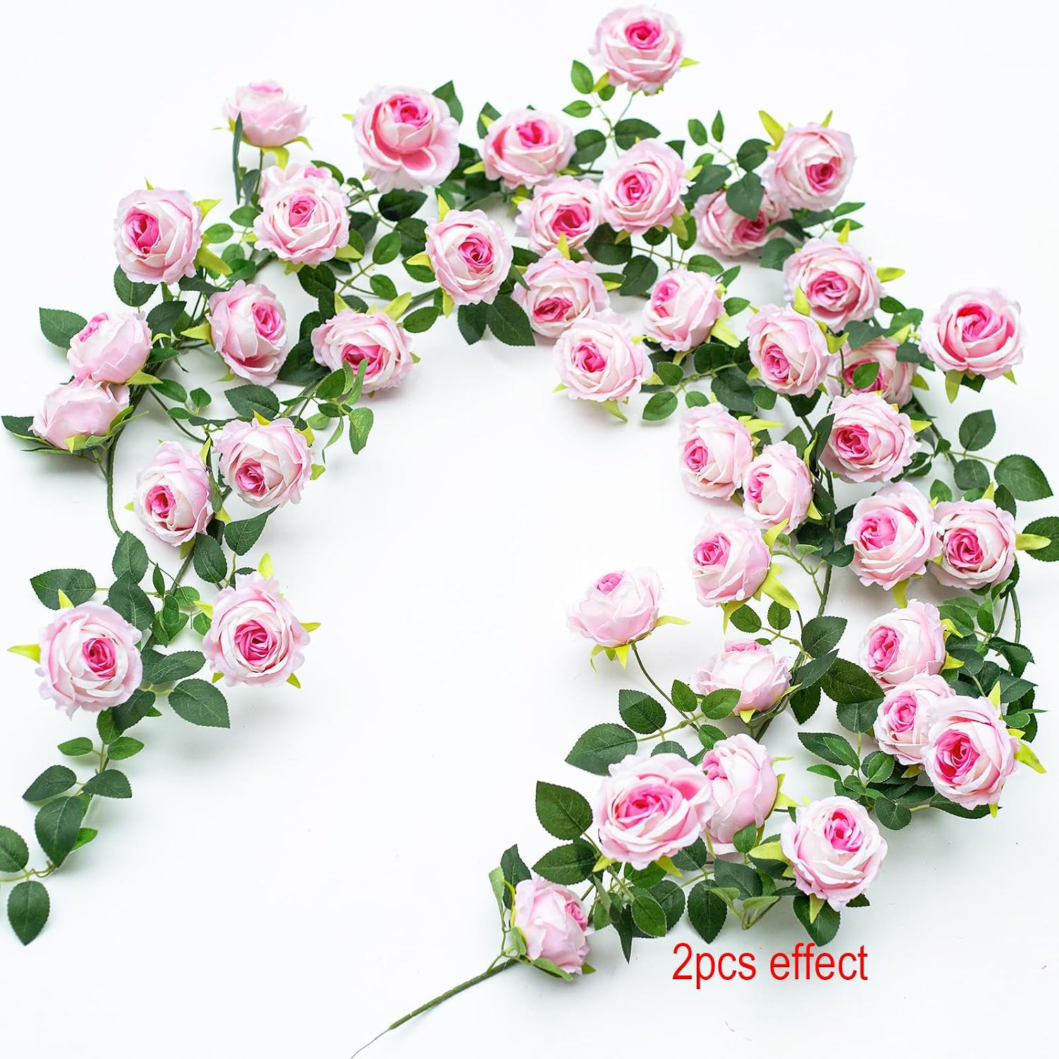 2Pcs 12Ft Bendable Artificial Flower Garland Faux Rose Vine Hanging Floral Garla