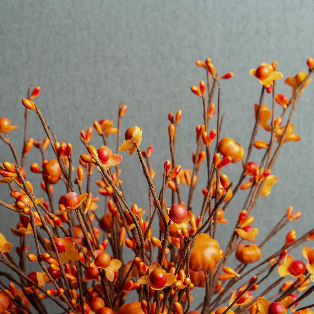 6 Pack Fall Stems 17″ Tall Orange Pumpkin Picks Fall Branches for Vases Cente…