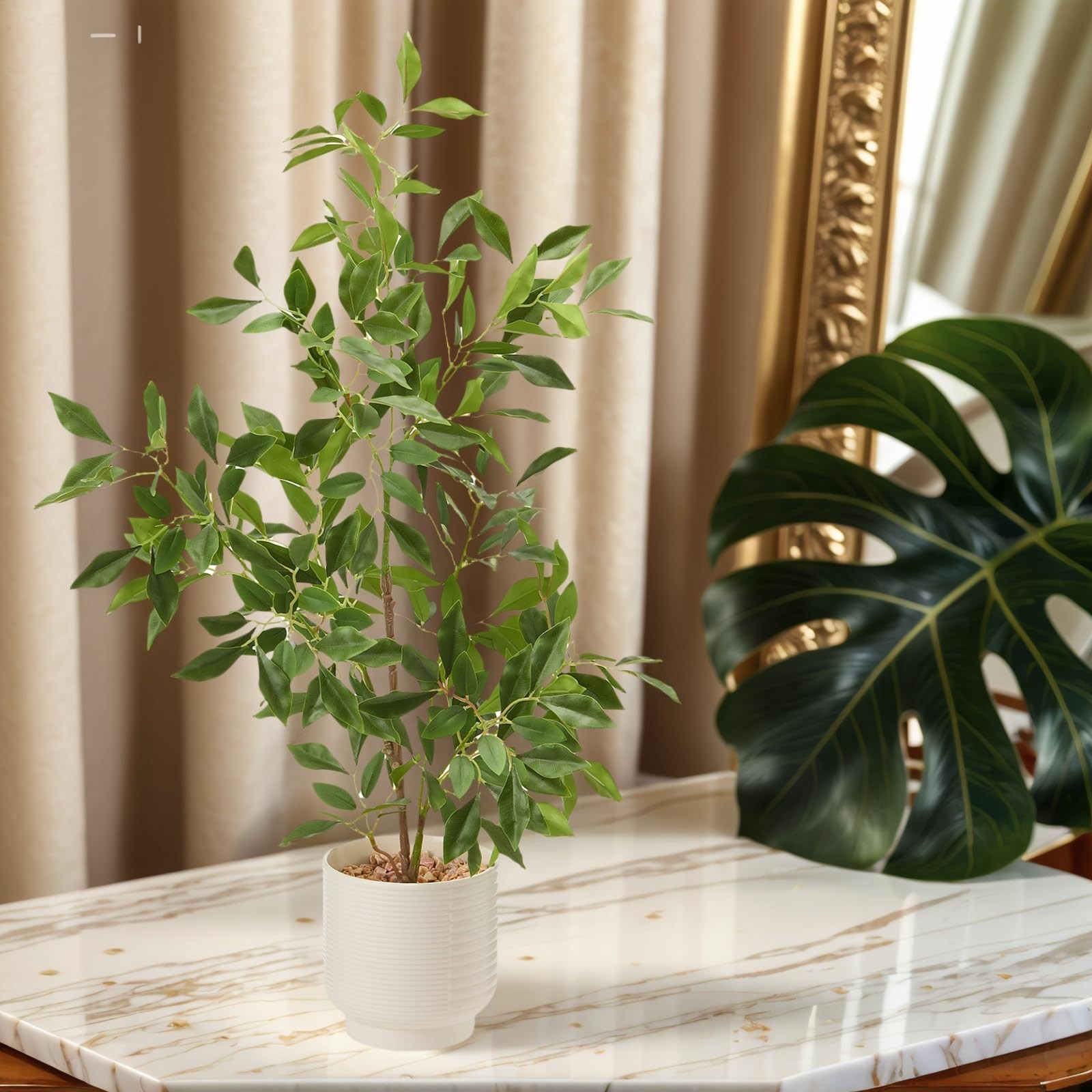 Artificial Potted Plants Indoor27″ Faux Plants Ficus Leaves Trees with Cerami…
