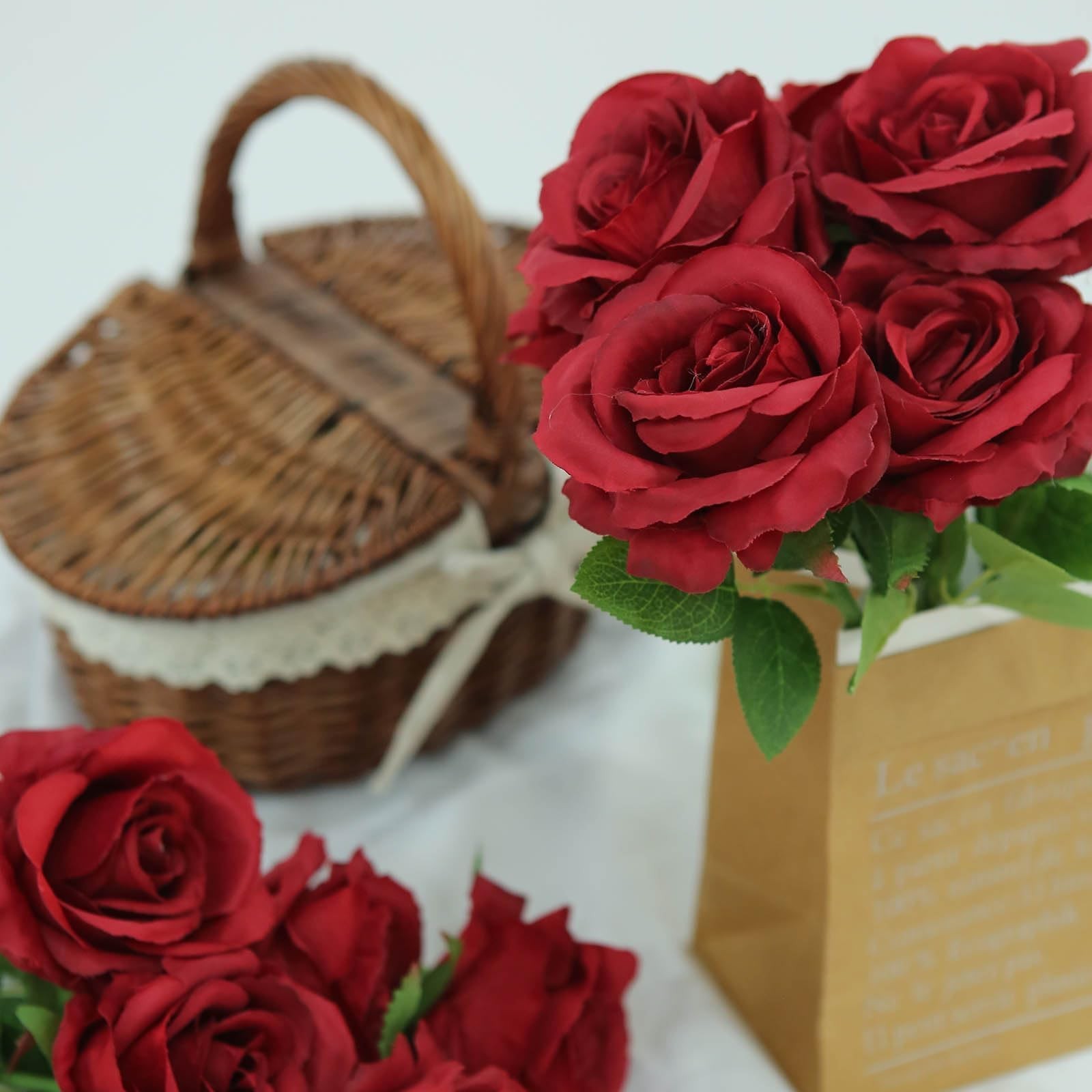 12 Pack Red Roses Artificial Flowers Fake Roses with Stems Wine Red Silk Rose…