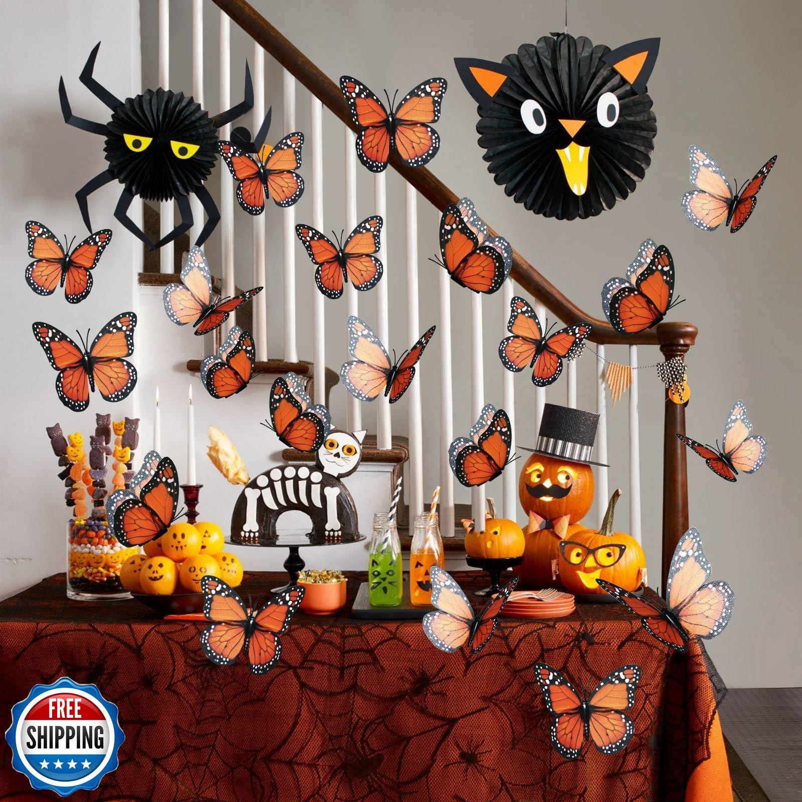 Yzurbu 24PCS Realistic Orange Monarch Butterfly Decorations – Artificial Feat