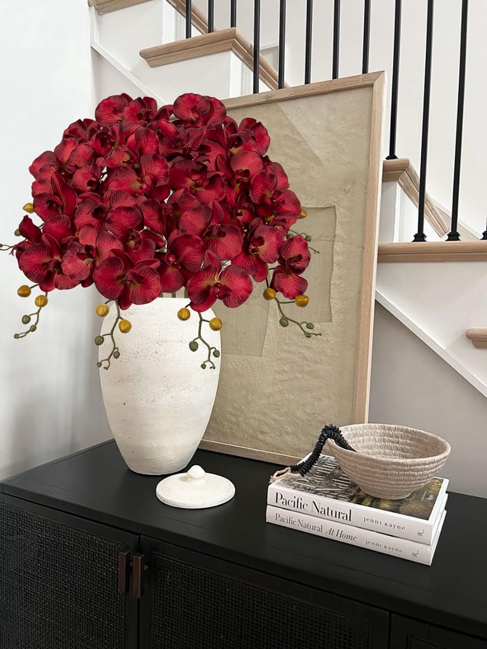 6PCS 32″ Artificial Orchid Stems Red Butterfly Orchid Faux Phalaenopsis Flowe…