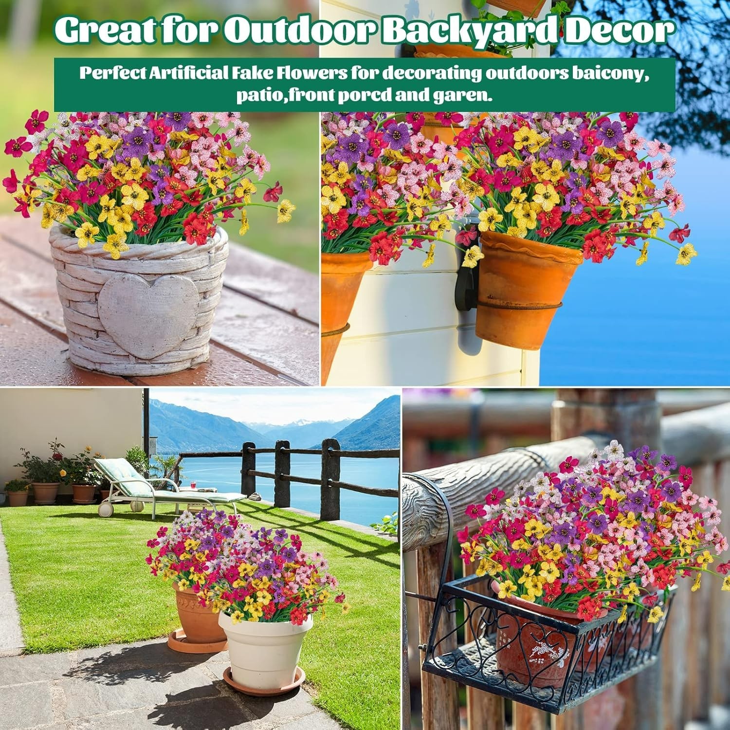 Colorful 24 Pcs UV Resistant Artificial Flowers for Weddings & Home Decoration