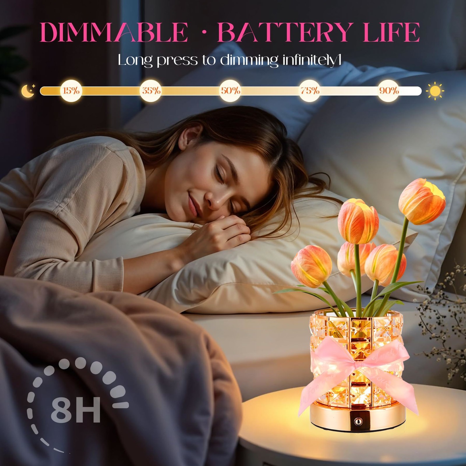 Artificial Flower Tulips Table Lamp with USB Charging LED Home Night Light Gift
