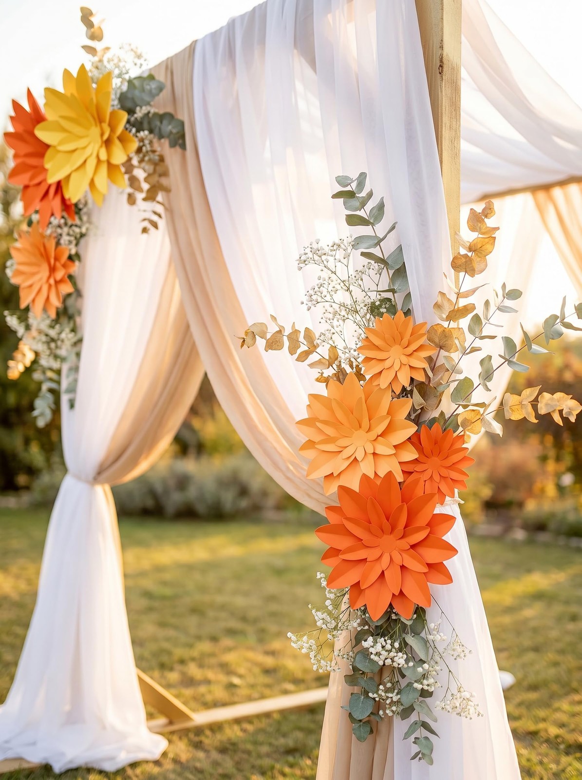 9 PCS Orange Paper Flowers Fall Thanksgiving Wall Backdrop Wedding Decor