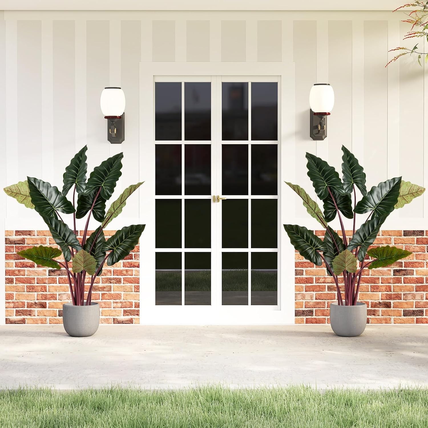 Artificial Rainbow Taro Tree, 63″ Tall Fake Pre-Potted Plant w/ 11 Faux Leaves,