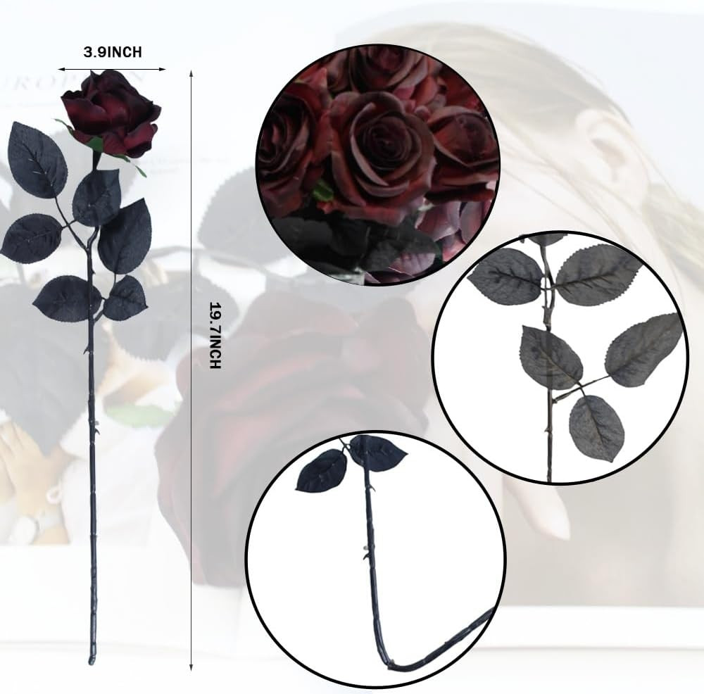 Artificial Roses Flowers, 12 Pcs Fake Burgundy Rose in Bulk, Long Stem Realistic
