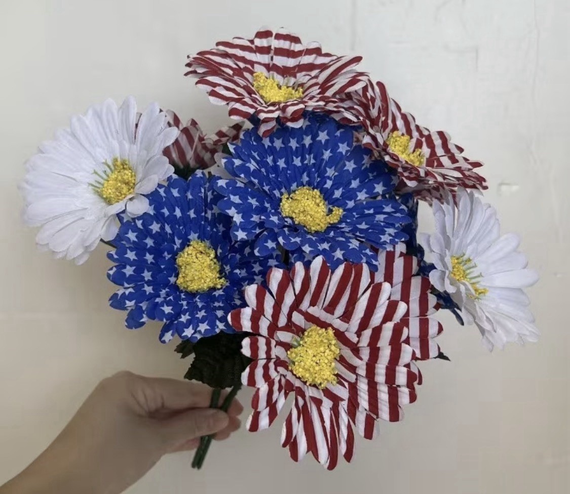 Designer 3 Pcs Patriotic Flowers Artificial Ind. Day Red White Blue